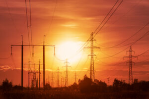 Transmissions lines in a sunset.