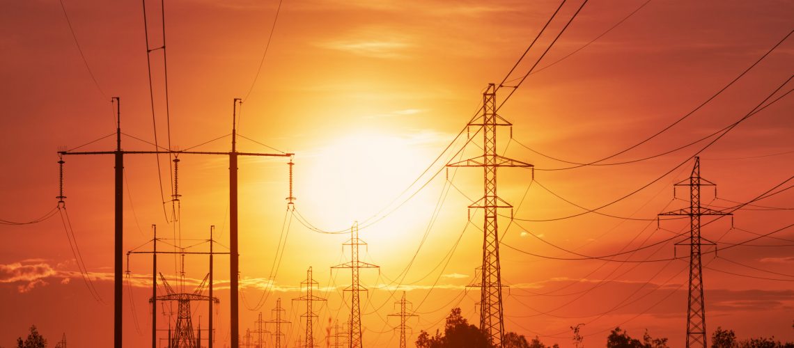 Transmissions lines in a sunset.